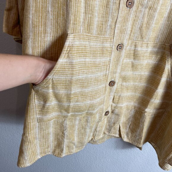 Isaac Mizrahi Live Bridgehampton Womens Plus 2X Mustard Striped Linen Tunic Top - Picture 7 of 9
